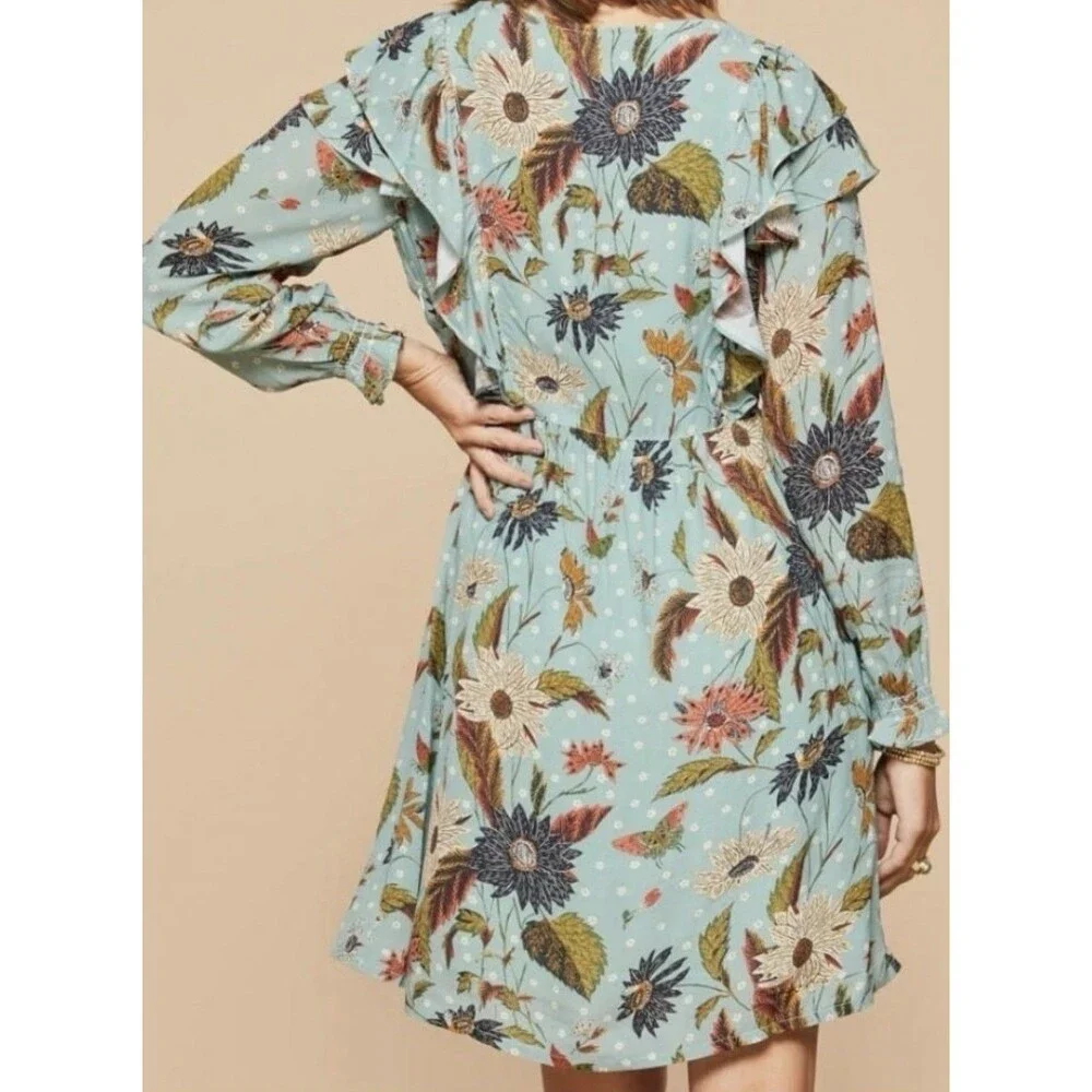 Spartina 449 Millie Ruffle Dress Women's Sz XS Riverside Station Vintage Floral - Picture 2 of 10